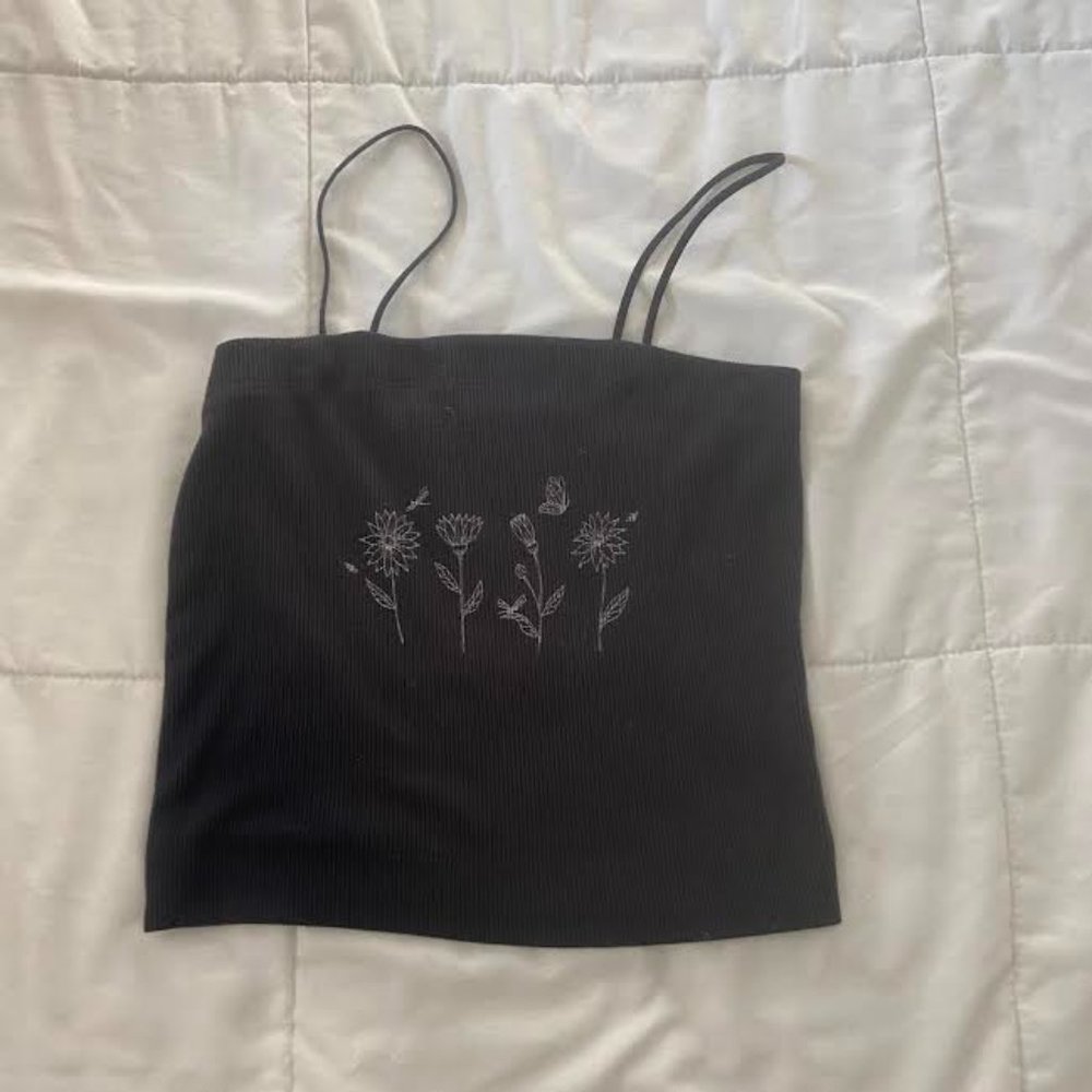 Womens Spagetti Strap Crop Top Flowers